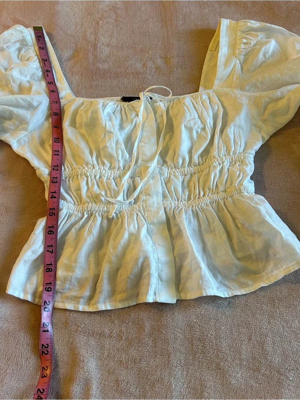 J. Crew white long puff sleeve button down square neck peplum cotton blouse 8